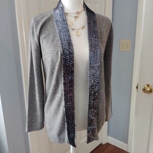 Pink Tartan Cashmere Blend Grey Sequins Trim Cardigan XS